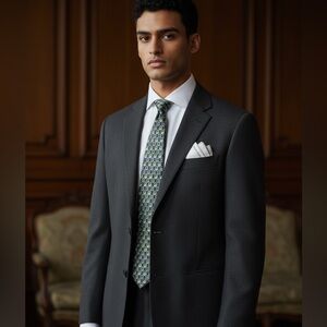 Countess Mara Silk Tie Green Medallion Pattern Black Vintage Made in USA